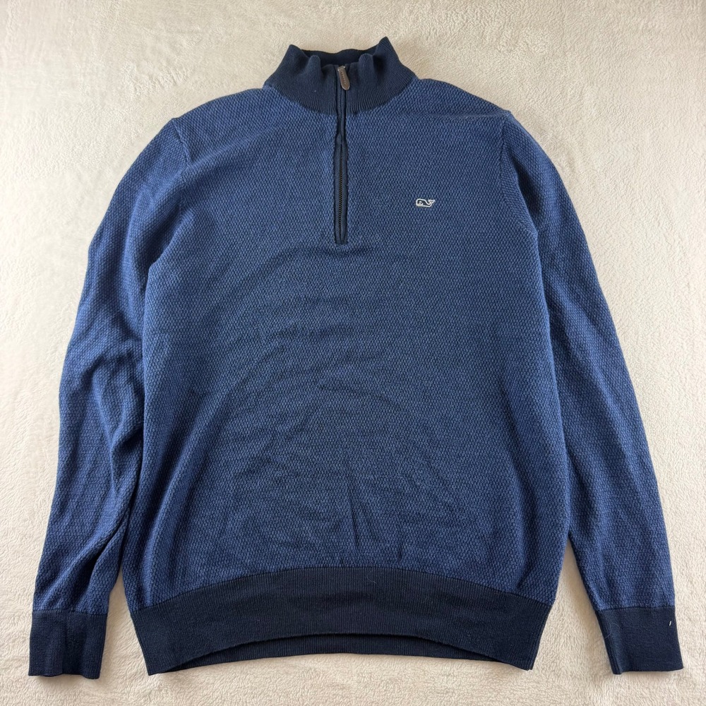 Vineyard Vines Hamilton Quarter Zip Waffle Knit Blue Mens Medium Pullover